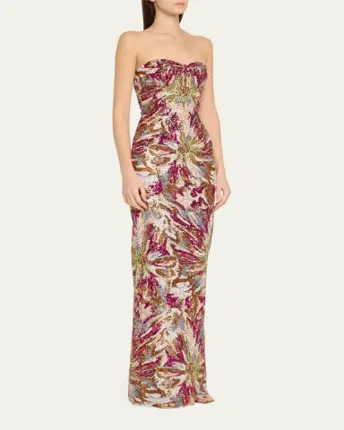 Bronx and Banco Dahlia Strapless Embroidered Sequin Gown | Thumbnail 4