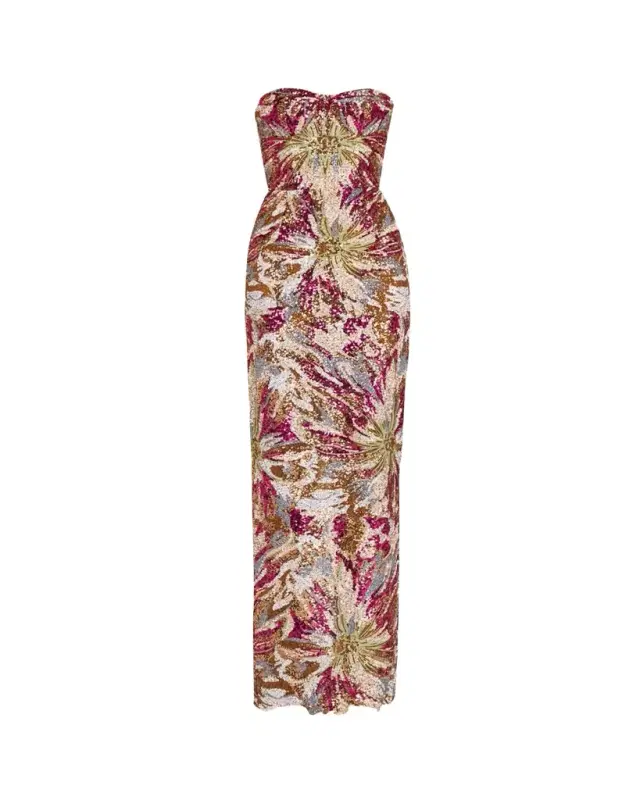 Bronx Banco Dahlia Strapless Embroidered Sequin Gown