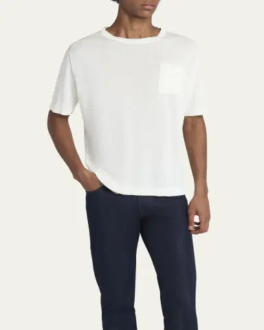 Kiton Men's Cotton and Linen Pocket T-Shirt | Thumbnail 4 Kiton Men's Cotton and Linen Pocket T-Shirt | Thumbnail 4
