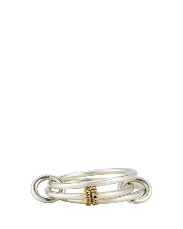 Spinelli Kilcollin Acacia SG Gris Three Link Ring in Sterling Silver and 18K Gold with Grey Diamonds