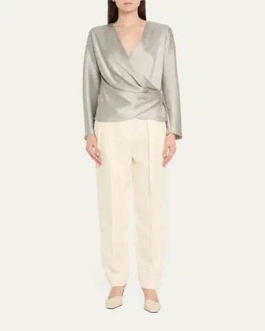 Giorgio Armani Pleated Cady Straight-Leg Tuxedo Trousers | Thumbnail 2 Giorgio Armani Pleated Cady Straight-Leg Tuxedo Trousers | Thumbnail 2