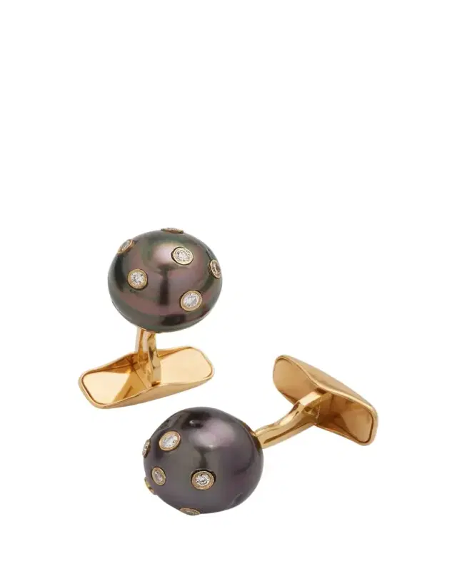 Men's Grey Pearl Scattered Diamond Cufflinks