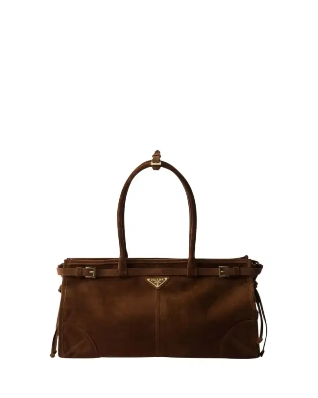 Buckle Suede Top-Handle Bag
