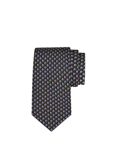 Ferragamo Men's Sailboat Micro-Print Tie | Thumbnail 1
