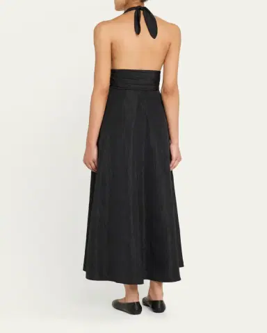 BERNADETTE Marylin Camelia Embossed Cotton Midi Halter Dress | Thumbnail 3 BERNADETTE Marylin Camelia Embossed Cotton Midi Halter Dress | Thumbnail 3