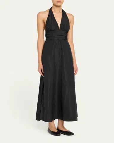 BERNADETTE Marylin Camelia Embossed Cotton Midi Halter Dress | Thumbnail 4 BERNADETTE Marylin Camelia Embossed Cotton Midi Halter Dress | Thumbnail 4