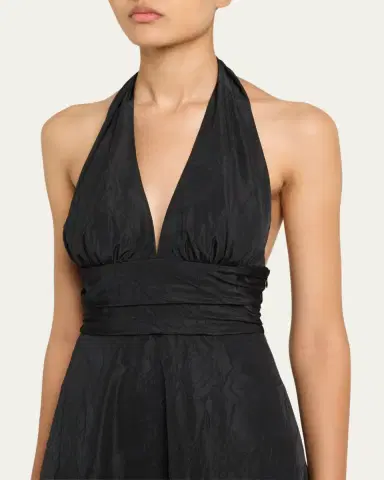 BERNADETTE Marylin Camelia Embossed Cotton Midi Halter Dress | Thumbnail 5 BERNADETTE Marylin Camelia Embossed Cotton Midi Halter Dress | Thumbnail 5