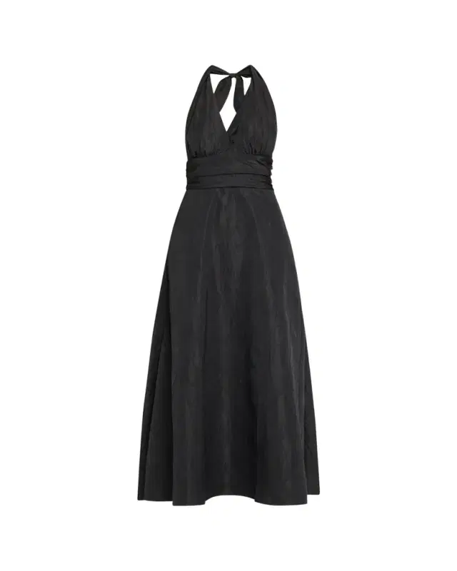 Marylin Camelia Embossed Cotton Midi Halter Dress