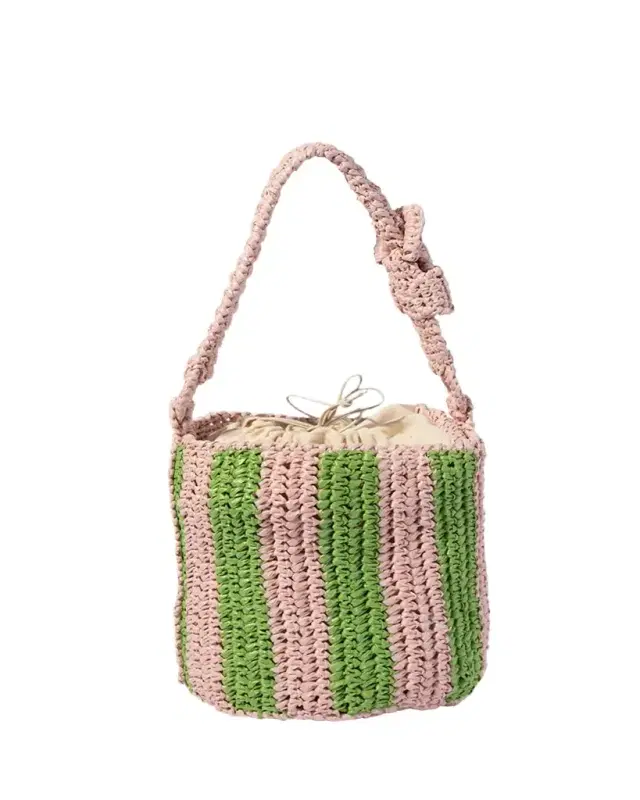Maria La Rosa Cheyenne Mini Striped Raffia Bucket Bag