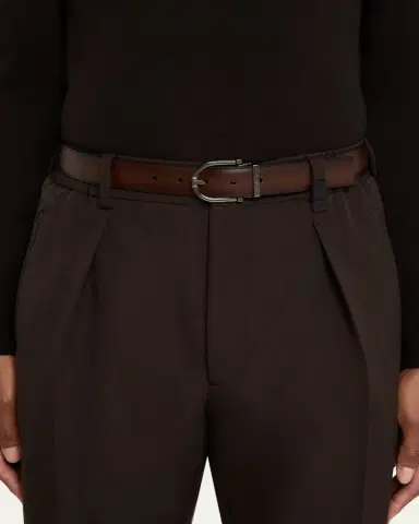 Ferragamo Men's Reversible Leather Curve-Buckle Belt | Thumbnail 2 Ferragamo Men's Reversible Leather Curve-Buckle Belt | Thumbnail 2