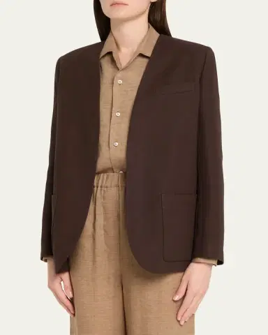 Loro Piana Hanna Open-Front Summer Linen Crepe Jacket | Thumbnail 4 Loro Piana Hanna Open-Front Summer Linen Crepe Jacket | Thumbnail 4