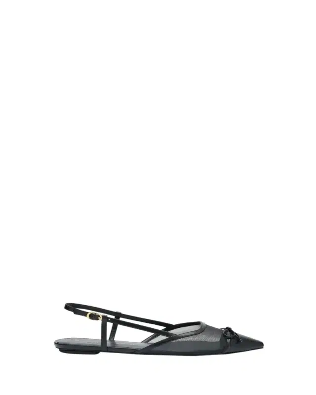 Stuart Weitzman Kitty Mesh Leather Cap-Toe Slingback Flats