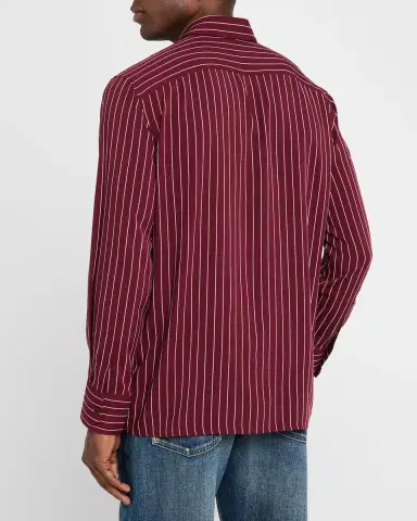 Saint Laurent Men's Vertical Stripe Silk Sport Shirt | Thumbnail 3