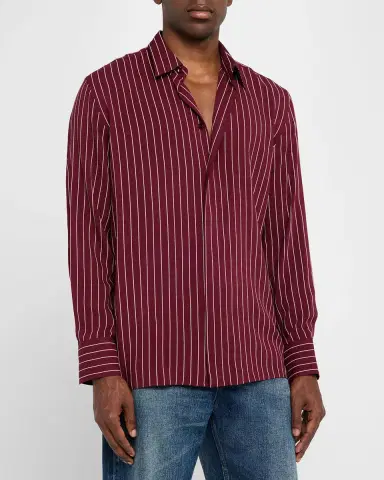 Saint Laurent Men's Vertical Stripe Silk Sport Shirt | Thumbnail 4