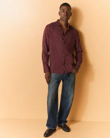 Saint Laurent Men's Vertical Stripe Silk Sport Shirt | Thumbnail 5