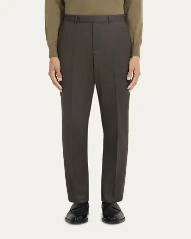 Zegna Men's Wool Flannel Flat-Front Trousers | Thumbnail 2