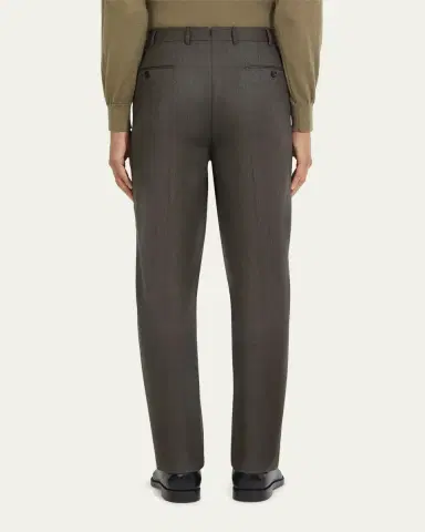 Zegna Men's Wool Flannel Flat-Front Trousers | Thumbnail 3
