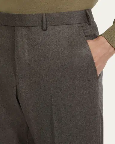 Zegna Men's Wool Flannel Flat-Front Trousers | Thumbnail 5