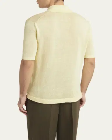 Bottega Veneta Men's Linen-Knit Polo | Thumbnail 3 Bottega Veneta Men's Linen-Knit Polo | Thumbnail 3