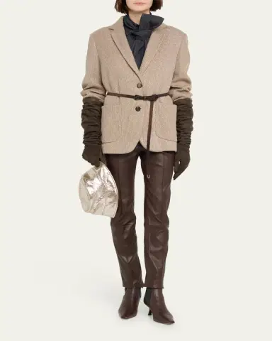 Brunello Cucinelli Leather Stretch Front Seam Leggings | Thumbnail 2
