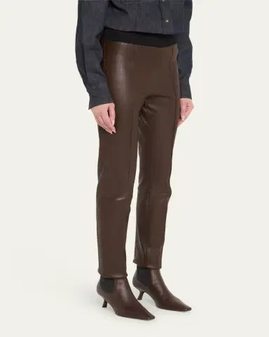 Brunello Cucinelli Leather Stretch Front Seam Leggings | Thumbnail 4