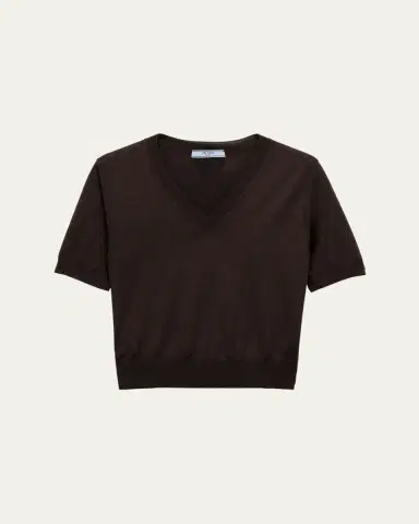 Prada V-Neck Short Sleeve Boxy Wool Sweater | Thumbnail 4