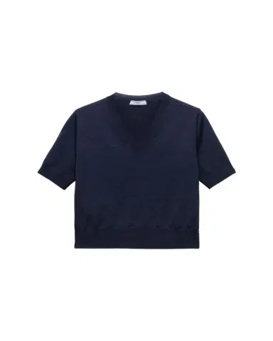 Prada V-Neck Short Sleeve Boxy Wool Sweater | Thumbnail 1