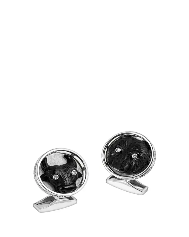 Men's Black Horn Bull and Bear Cufflinks with Diamonds