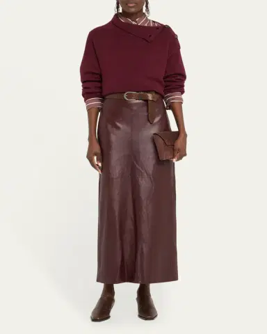 Brunello Cucinelli Stretch Nappa Leather Midi Skirt | Thumbnail 2