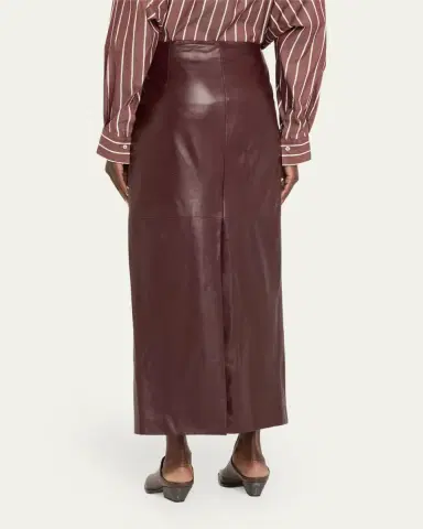 Brunello Cucinelli Stretch Nappa Leather Midi Skirt | Thumbnail 3