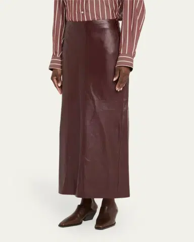 Brunello Cucinelli Stretch Nappa Leather Midi Skirt | Thumbnail 4