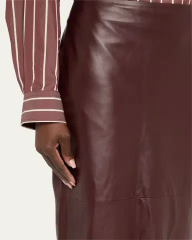 Brunello Cucinelli Stretch Nappa Leather Midi Skirt | Thumbnail 5