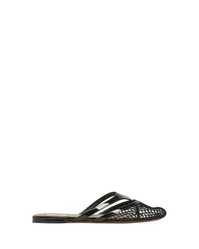 Net Leather Thong Mules