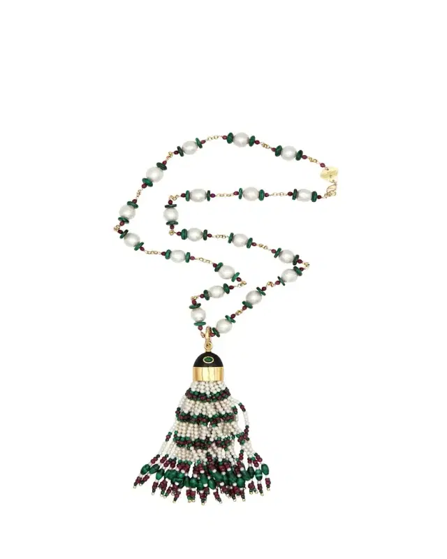 Grazia And Marica Vozza Gold Chain and Charm Tassel Necklace