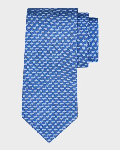 Ferragamo Men's Graduation Cap Micro-Print Tie | Thumbnail 2