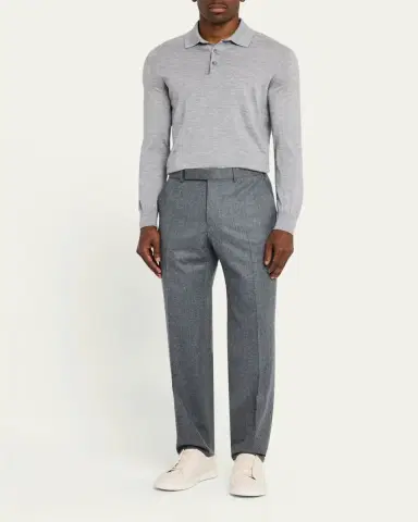 ZEGNA Men's Wool Flannel Flat-Front Trousers | Thumbnail 2