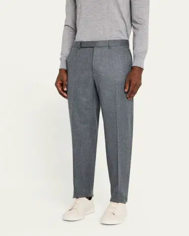 ZEGNA Men's Wool Flannel Flat-Front Trousers | Thumbnail 4