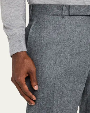 ZEGNA Men's Wool Flannel Flat-Front Trousers | Thumbnail 5