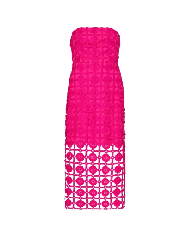 Milly Kait Strapless Tile Lace Midi Dress