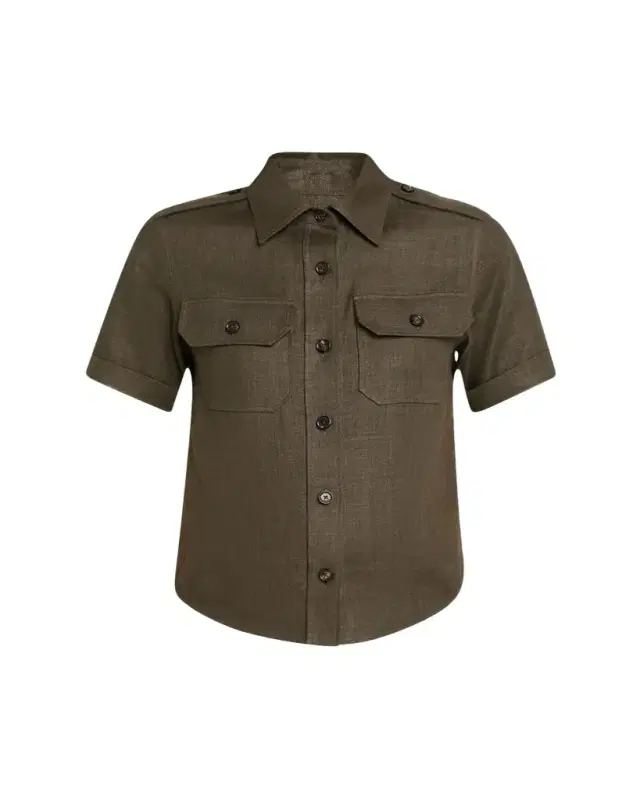 Cam Annalisa Structured Linen Button-Front Blouse