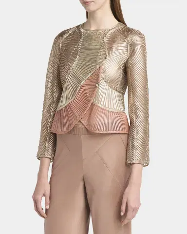 Giorgio Armani Metallic Soutache Two-Tone Leather Jacket | Thumbnail 3
