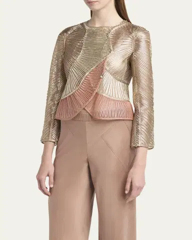 Giorgio Armani Metallic Soutache Two-Tone Leather Jacket | Thumbnail 8