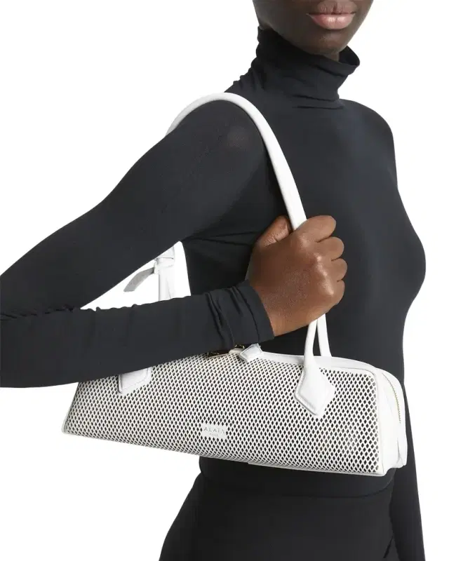 Le Teckel Medium Shoulder Bag in Fishnet Leather