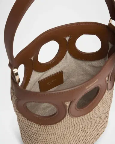 Ferragamo Gancini Frame Raffia Bucket Bag | Thumbnail 3