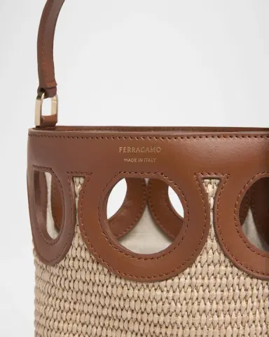 Ferragamo Gancini Frame Raffia Bucket Bag | Thumbnail 5