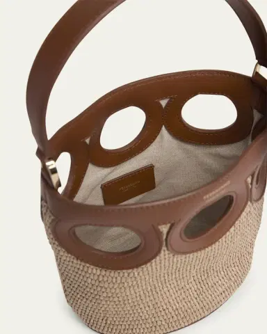 Ferragamo Gancini Frame Raffia Bucket Bag | Thumbnail 8