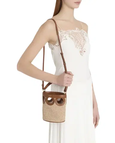Ferragamo Gancini Frame Raffia Bucket Bag | Thumbnail 1