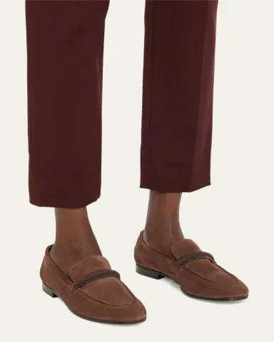 Brunello Cucinelli Suede Monili Strap Slip-On Loafers | Thumbnail 3