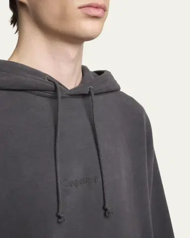 Saint Laurent Men's Fleece Tonal Logo Hoodie | Thumbnail 9