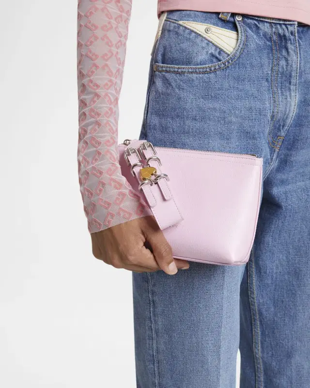 Voyou Small Pouch Bag in Leather with Buckle and Heart Lock Wristlet